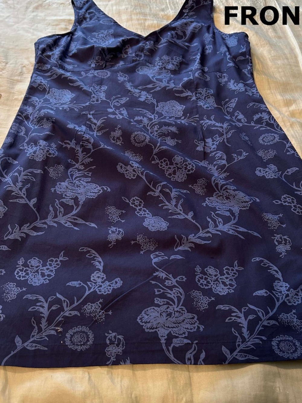 DRESS, PURE COTTON, MEDIUM & LIGHT BLUES, SIZE 15, VEE COLLAR, SLEEVELESS, HAS